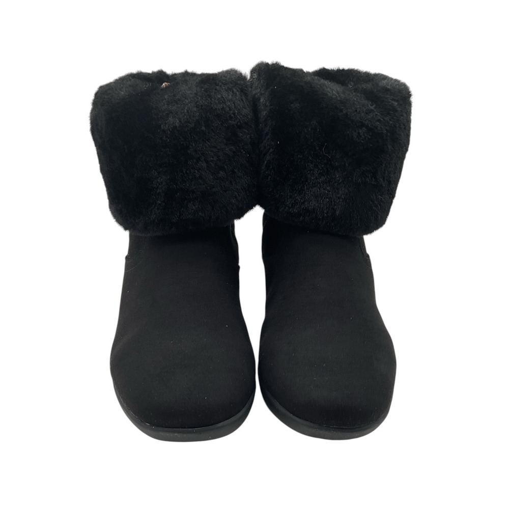 Jones New York Carlyta Black Faux Fur Wedge Ankle Boots Women 9M WY01658W